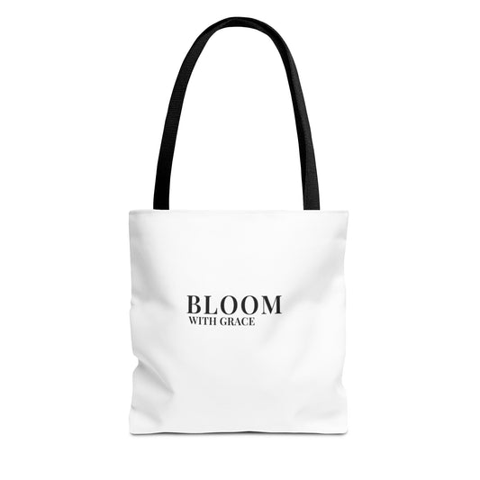 Bloom With Grace Minimalist Canvas Tote Bag — Floral Inspirational Quote Tote