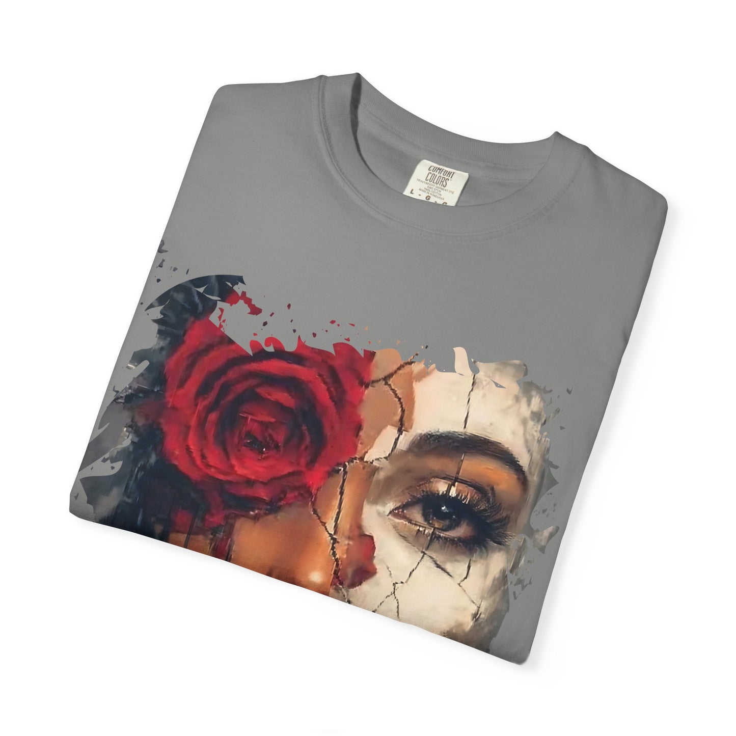 Scarlet Veil Empowerment Tee” or “Cracked Porcelain Resilience Shirt”
