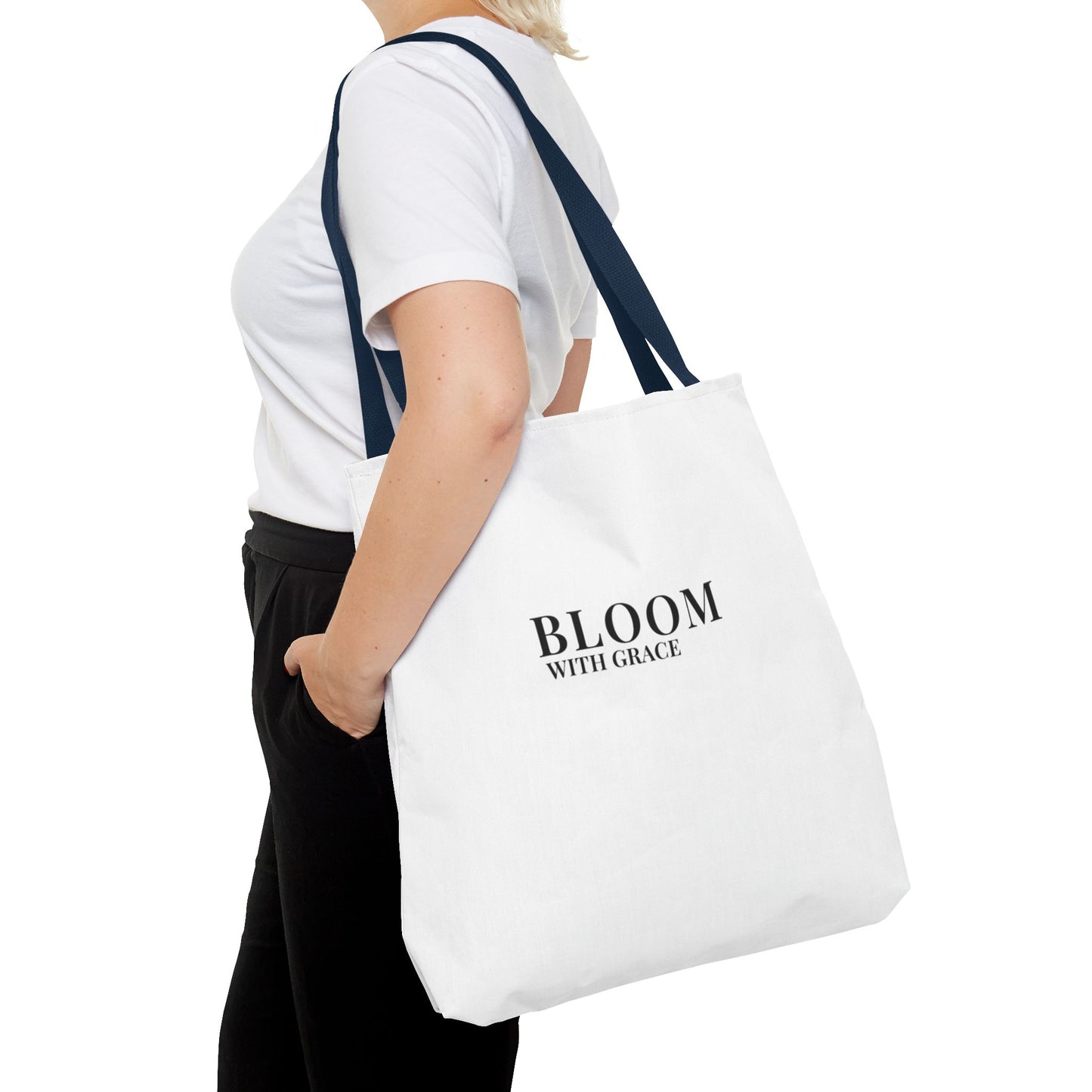Bloom With Grace Minimalist Canvas Tote Bag — Floral Inspirational Quote Tote