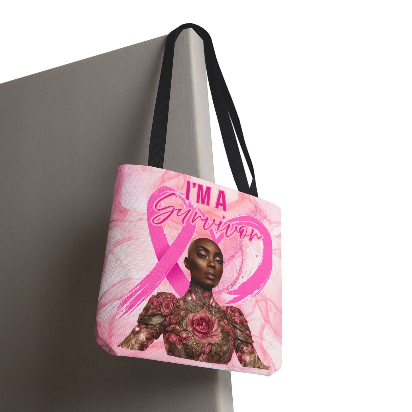 Survivor Tote Bag - 'I'm a Survivor' Pink Ribbon Heart Canvas Tote| Breast Cancer Awareness Tee | Pink Ribbon Shirt for Women | Black Woman Survivor Empowerment Gift | October Awareness Apparel