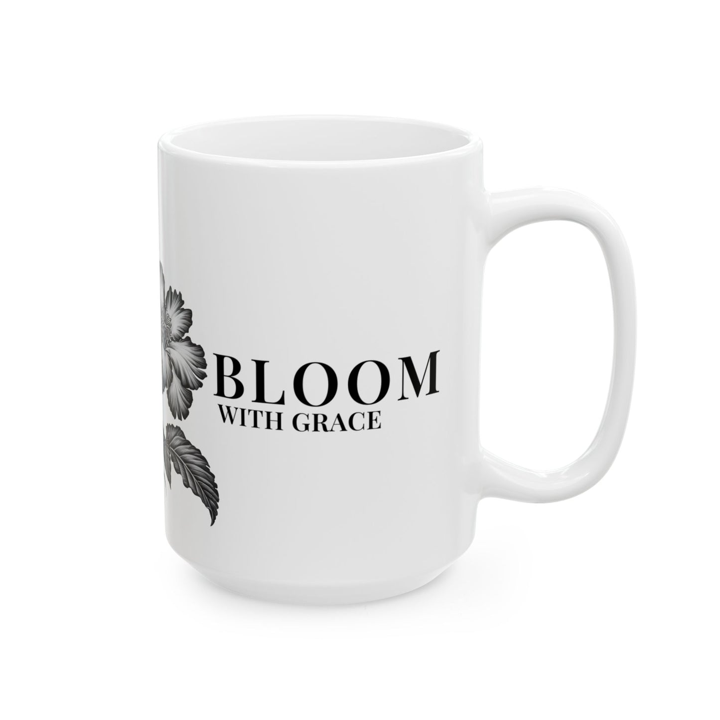 Floral 'Bloom With Grace Ceramic Mug — Vintage Black Botanical Coffee Cup (11oz, 15oz)