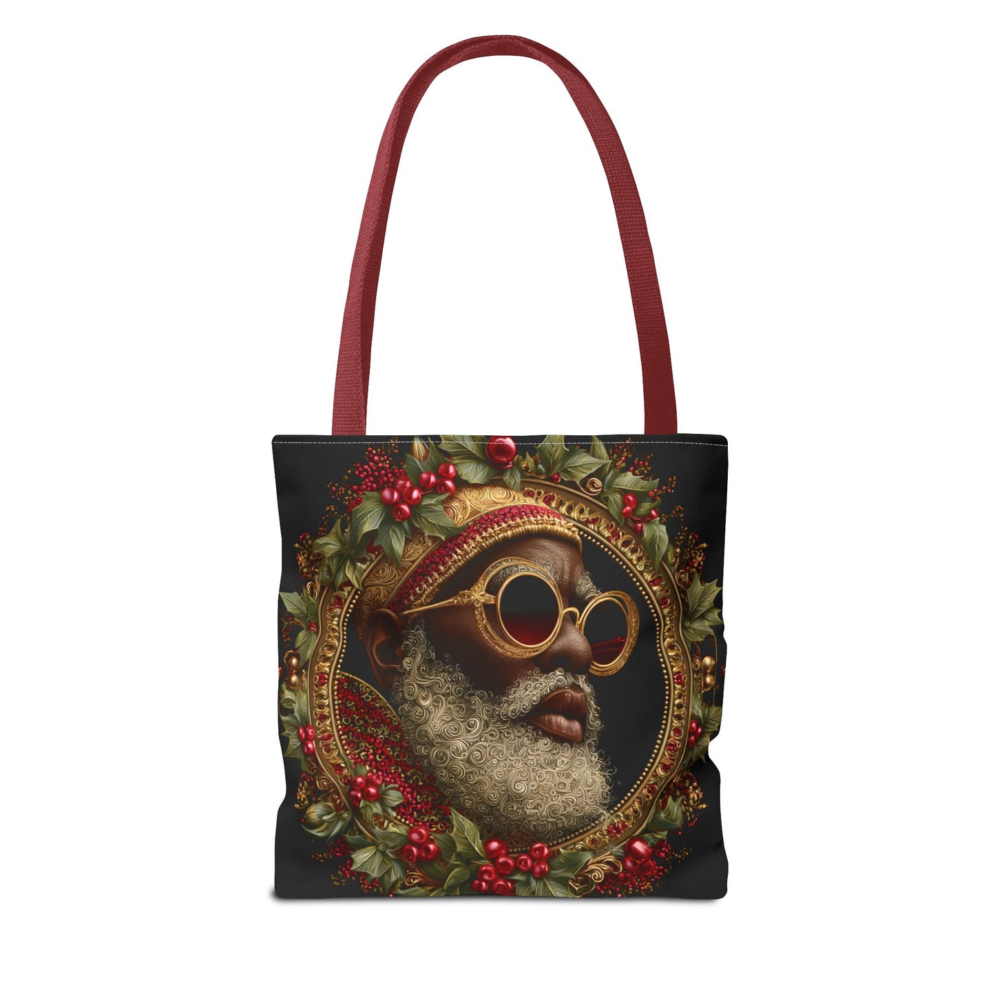 Afrocentric Holly Wreath Santa Tote – Luxe Holiday Tote Bag