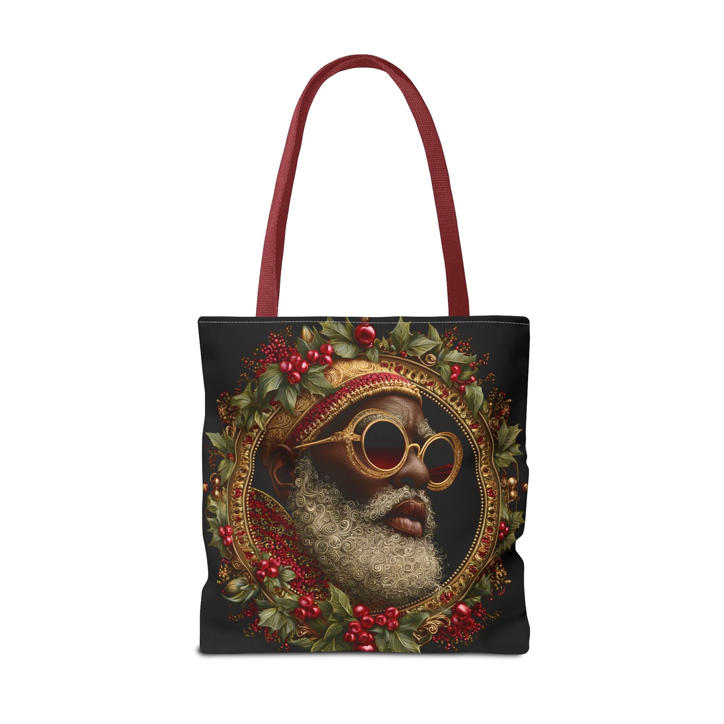 Afrocentric Holly Wreath Santa Tote – Luxe Holiday Tote Bag