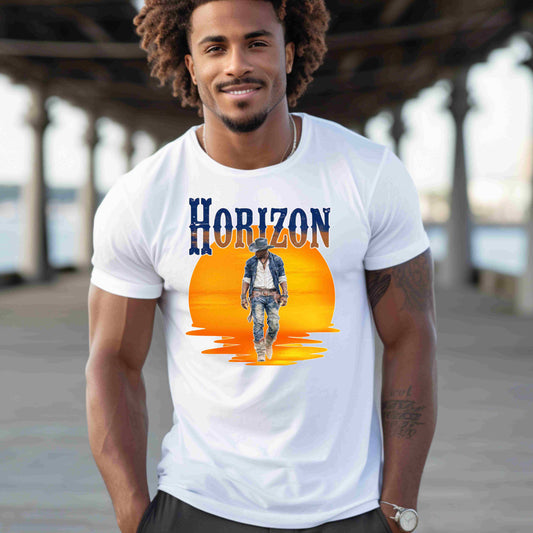 Horizon Cowboy Sunset T-Shirt | Western Country Rodeo Graphic Tee | Rustic Western Wear for Men & Women