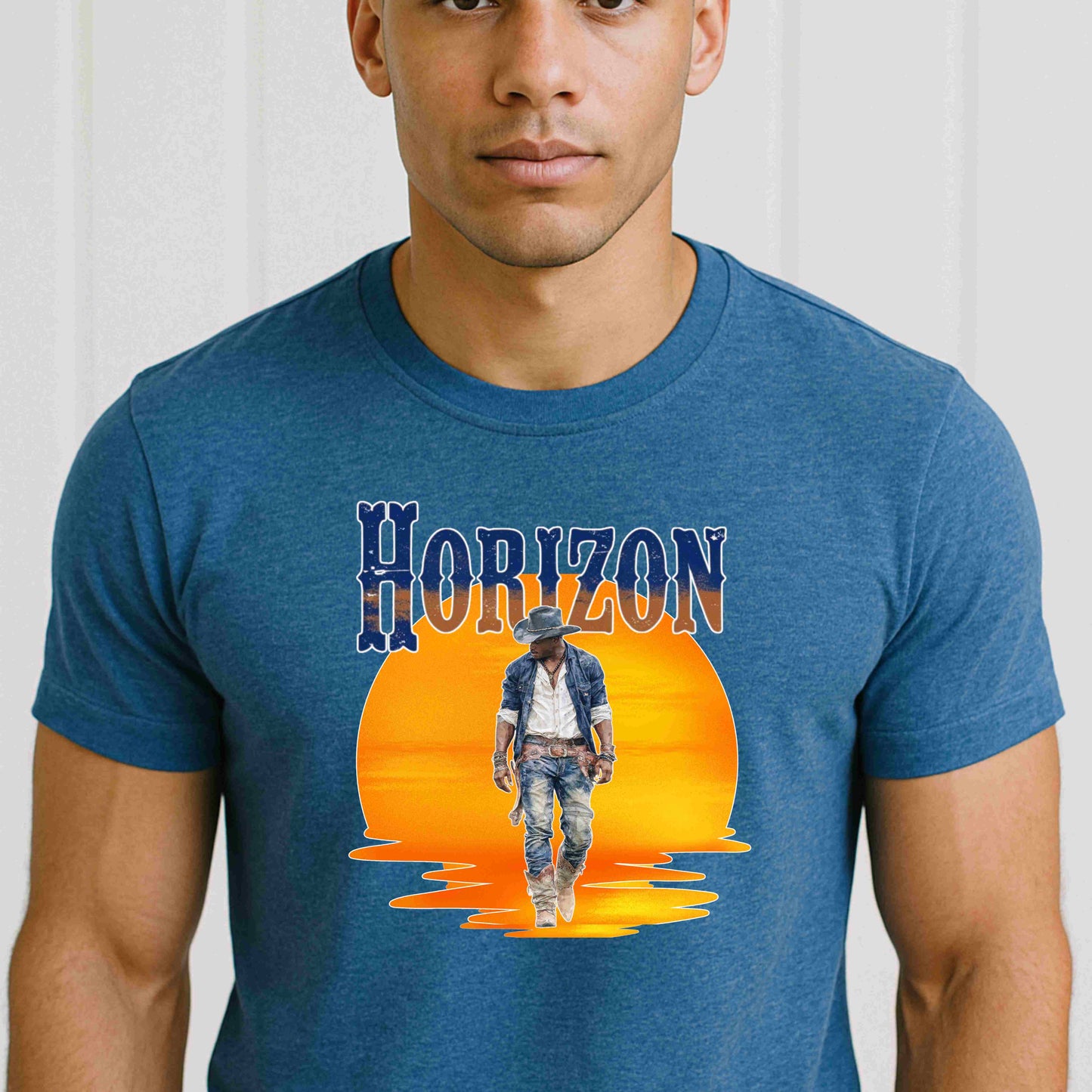 Horizon Cowboy Sunset T-Shirt | Western Country Rodeo Graphic Tee | Rustic Western Wear for Men & Women