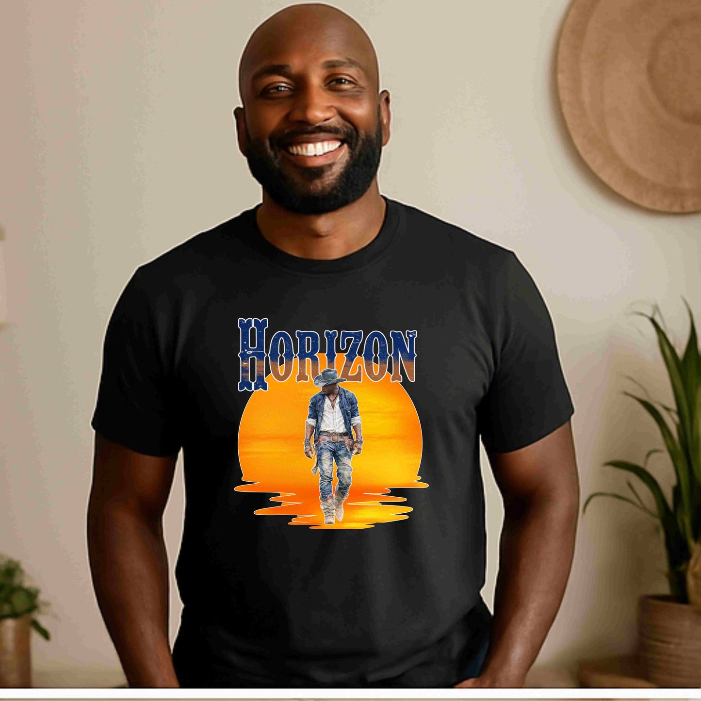 Horizon Cowboy Sunset T-Shirt | Western Country Rodeo Graphic Tee | Rustic Western Wear for Men & Women