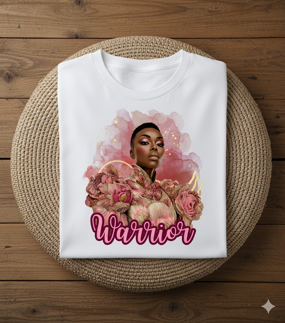 Warrior Queen Tee| Breast Cancer Awareness Shirt for Women | Rose Gold Warrior Tee | Pink Ribbon Strength Gift | Survivor Empowerment Apparel  Description: