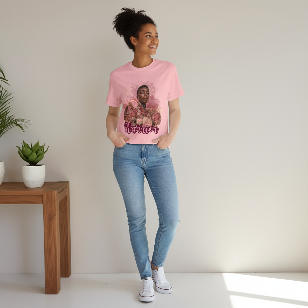 Warrior Queen Tee| Breast Cancer Awareness Shirt for Women | Rose Gold Warrior Tee | Pink Ribbon Strength Gift | Survivor Empowerment Apparel  Description: