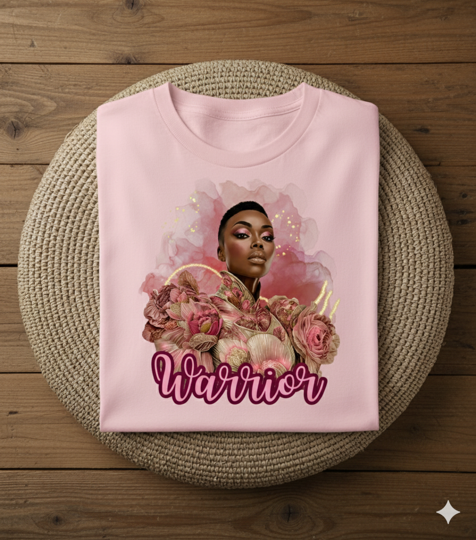 Warrior Queen Tee| Breast Cancer Awareness Shirt for Women | Rose Gold Warrior Tee | Pink Ribbon Strength Gift | Survivor Empowerment Apparel  Description: