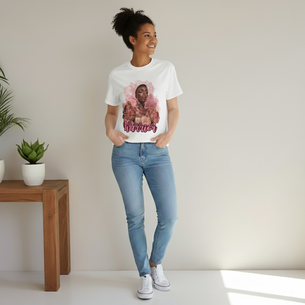 Warrior Queen Tee| Breast Cancer Awareness Shirt for Women | Rose Gold Warrior Tee | Pink Ribbon Strength Gift | Survivor Empowerment Apparel  Description: