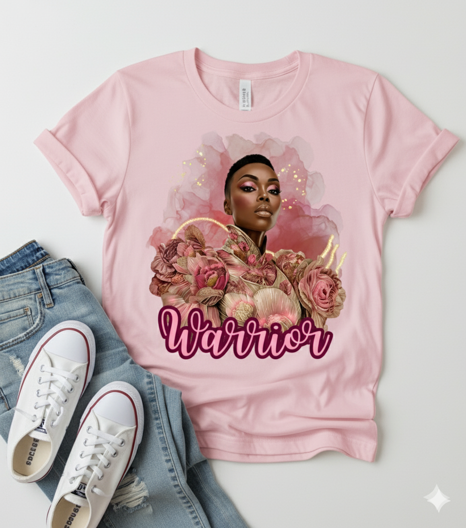 Warrior Queen Tee| Breast Cancer Awareness Shirt for Women | Rose Gold Warrior Tee | Pink Ribbon Strength Gift | Survivor Empowerment Apparel  Description:
