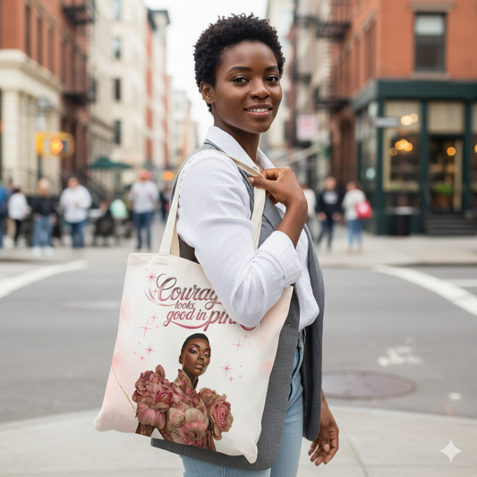 Courage Tote Bag - Empowerment, Fashion Accessory, Gift for Her, Motivational Bag, Pink Aesthetic