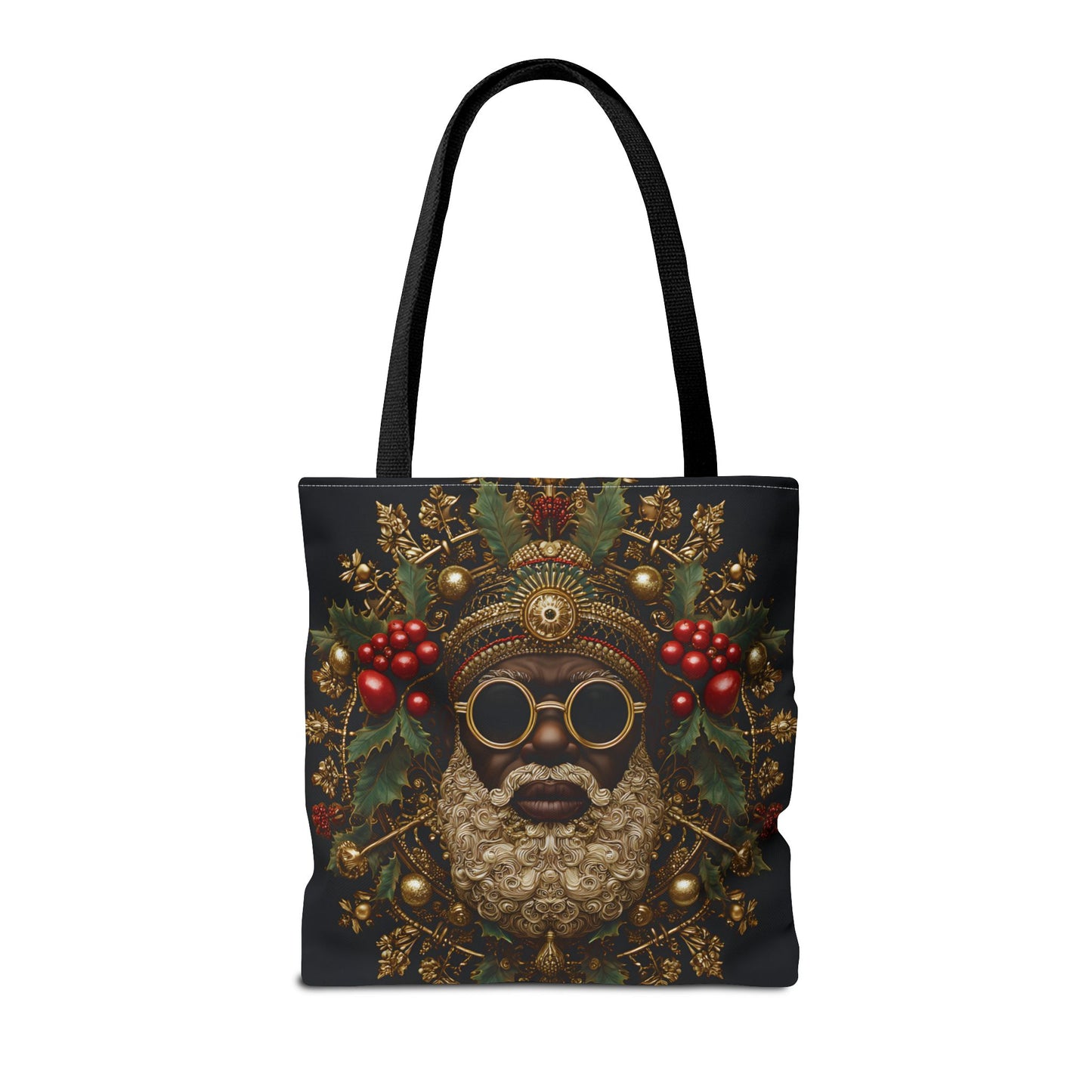 Afrocentric Black Santa Holiday Tote – Festive Christmas Bag with Gold & Holly Details