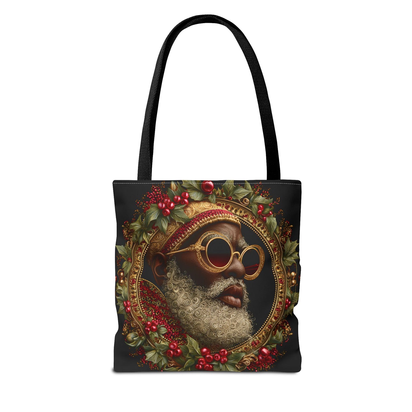 Afrocentric Holly Wreath Santa Tote – Luxe Holiday Tote Bag