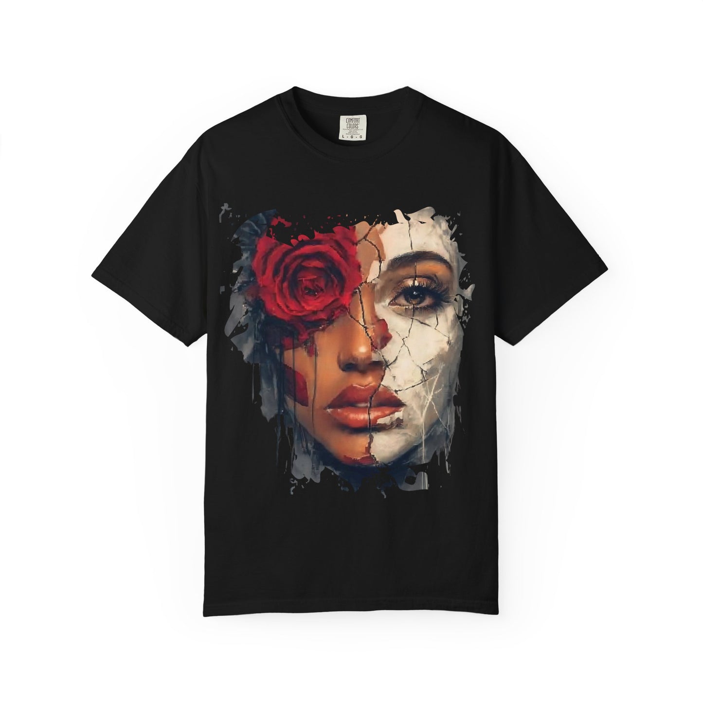 Scarlet Veil Empowerment Tee” or “Cracked Porcelain Resilience Shirt”