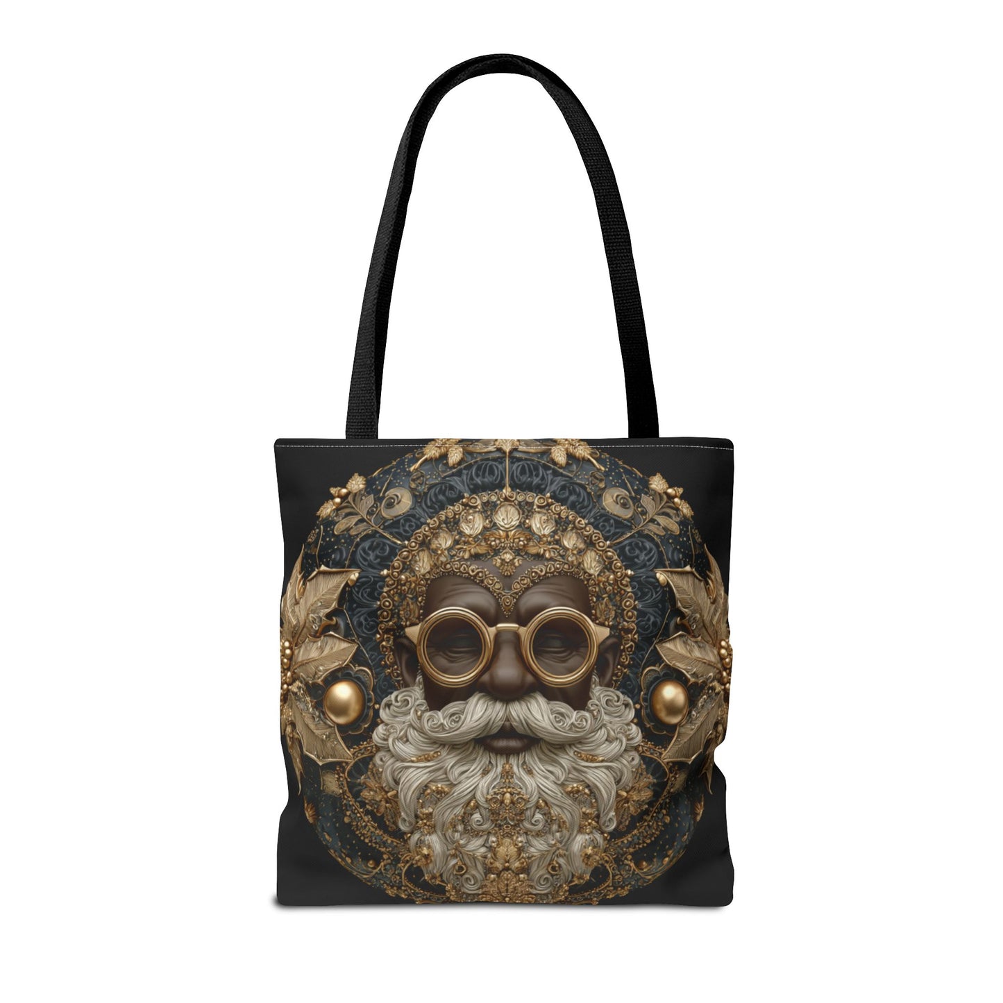 Regal Navy & Gold Black Santa Tote – Luxury Christmas Ornament Design