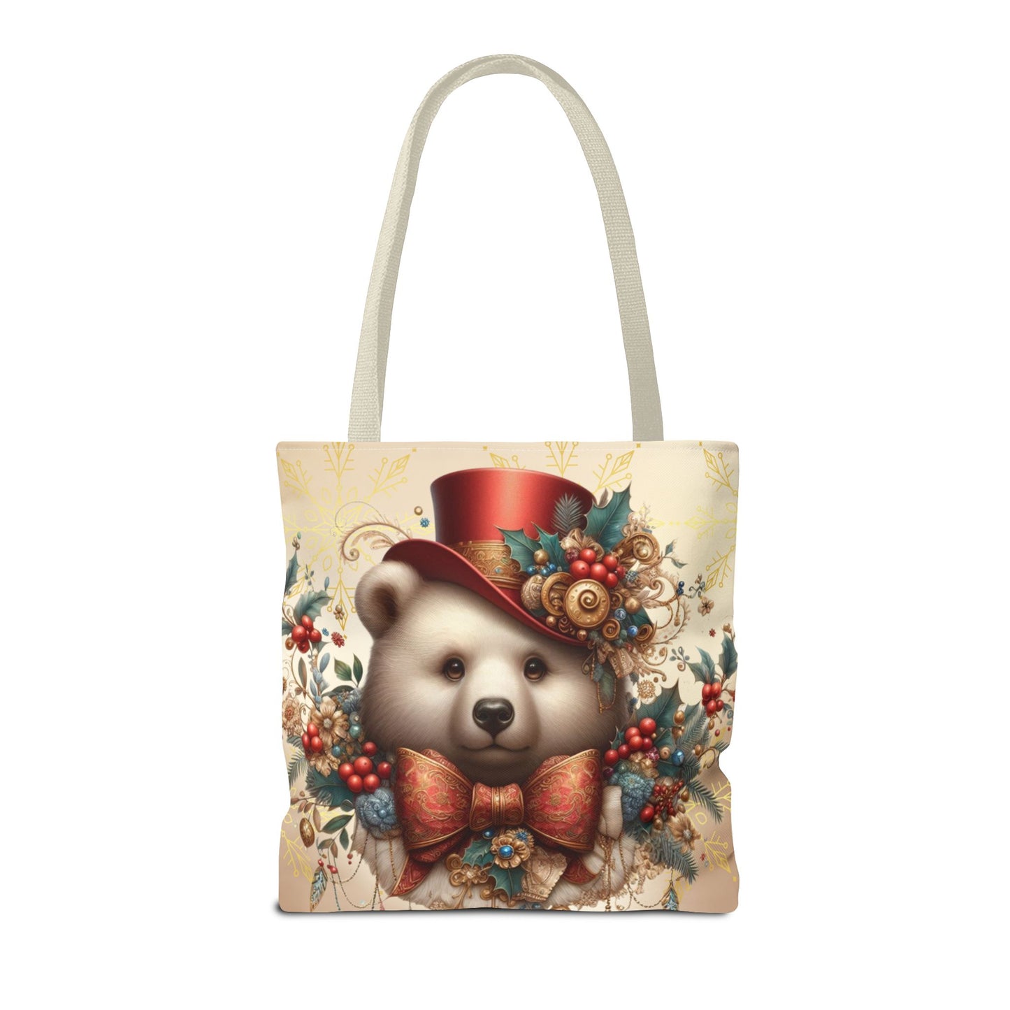 Christmas Bear Tote Bag, Whimsical Holiday Animal Tote, Cute Winter Bear Art Bag, Festive Gift Tote for Women, Seasonal Shopping Bag