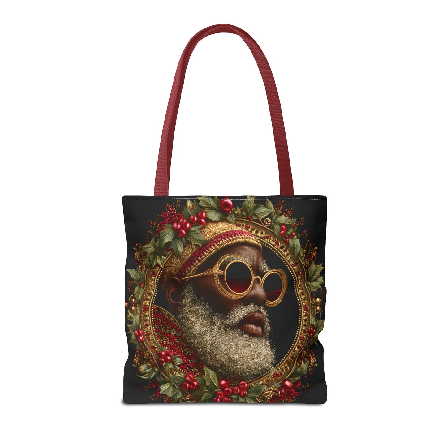 Afrocentric Holly Wreath Santa Tote – Luxe Holiday Tote Bag
