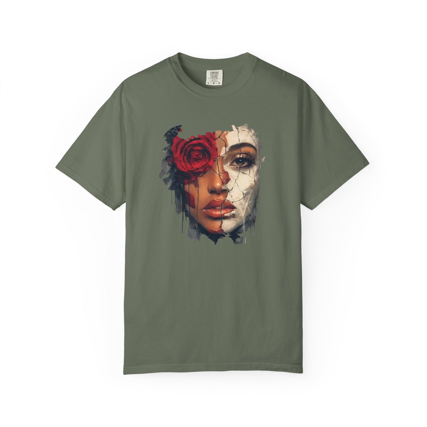 Scarlet Veil T-Shirt | Bold Empowerment Graphic Tee | Feminine Strength & Resilience Art Shirt