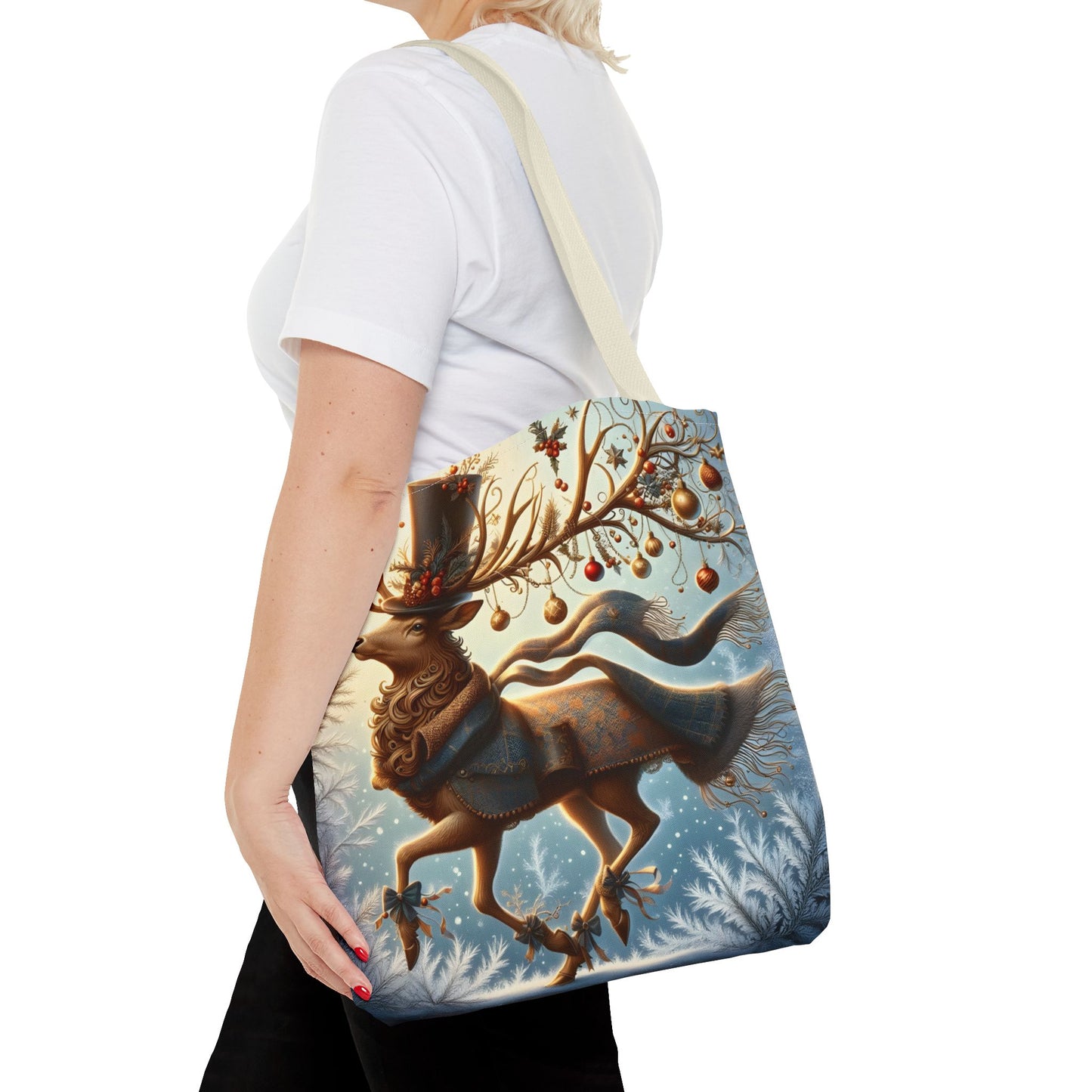 Whimsical Reindeer Christmas Tote Bag, Elegant Holiday Deer Art Tote, Winter Gift Bag, Festive Seasonal Tote for Women
