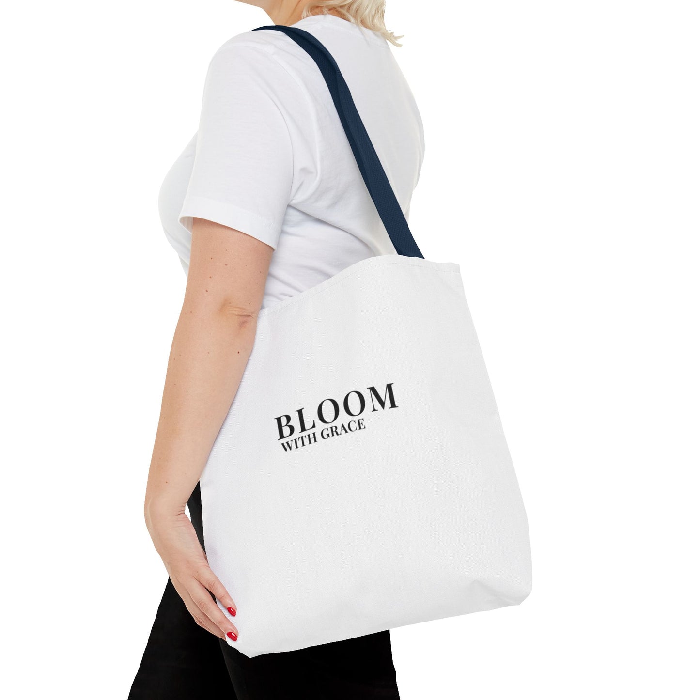 Bloom With Grace Minimalist Canvas Tote Bag — Floral Inspirational Quote Tote