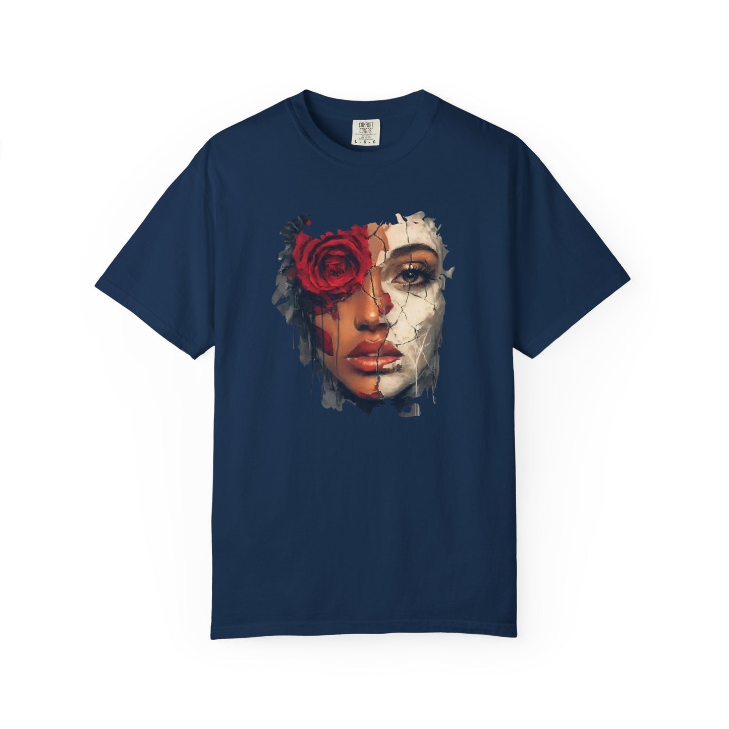 Scarlet Veil T-Shirt | Bold Empowerment Graphic Tee | Feminine Strength & Resilience Art Shirt