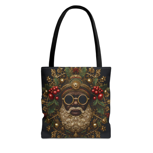 Afrocentric Black Santa Holiday Tote – Festive Christmas Bag with Gold & Holly Details