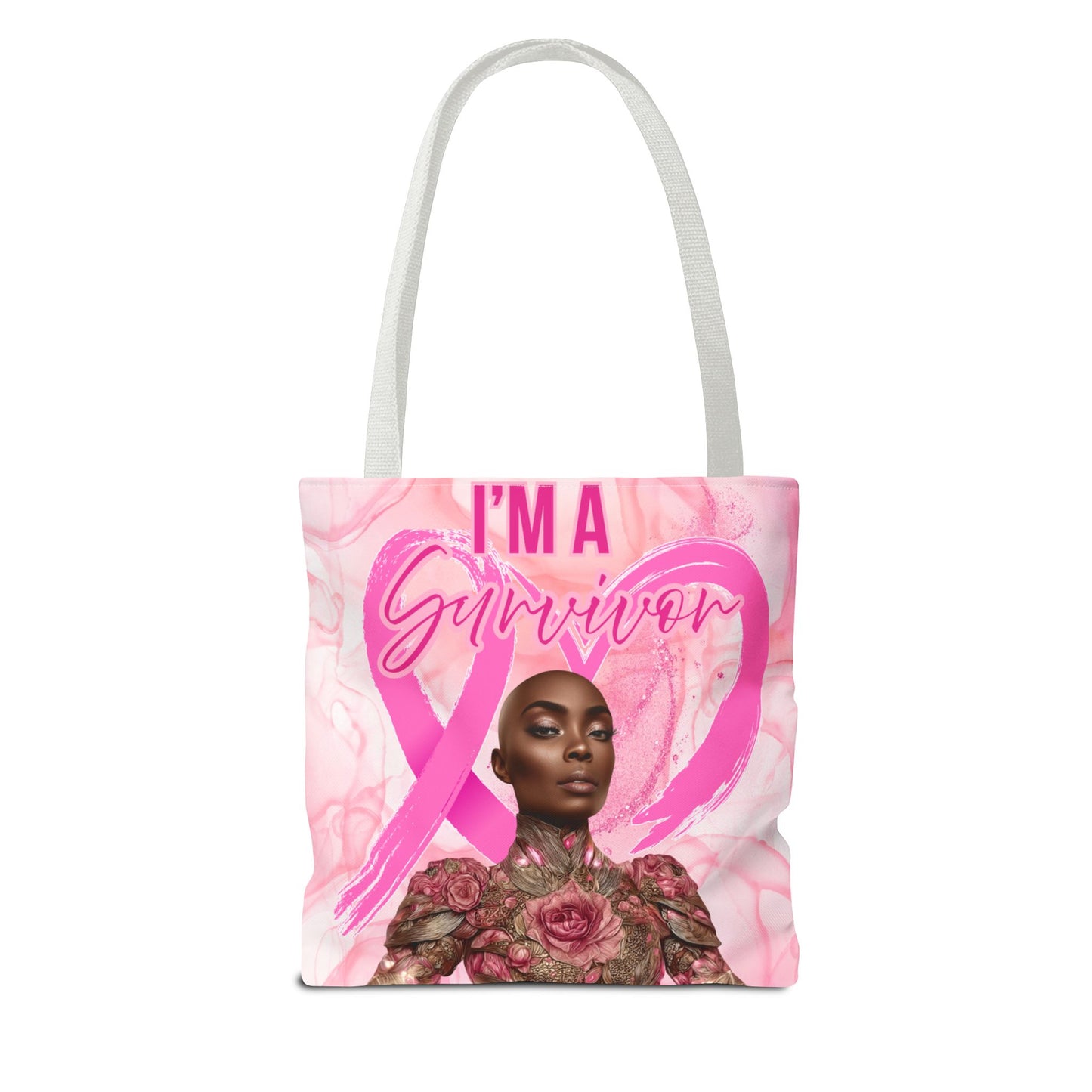 Survivor Tote Bag - 'I'm a Survivor' Pink Ribbon Heart Canvas Tote| Breast Cancer Awareness Tee | Pink Ribbon Shirt for Women | Black Woman Survivor Empowerment Gift | October Awareness Apparel