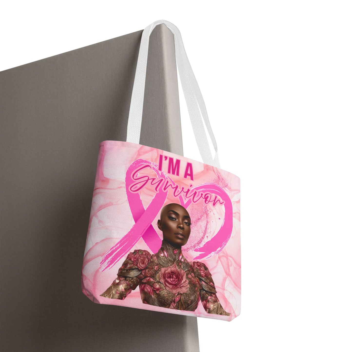 Survivor Tote Bag - 'I'm a Survivor' Pink Ribbon Heart Canvas Tote| Breast Cancer Awareness Tee | Pink Ribbon Shirt for Women | Black Woman Survivor Empowerment Gift | October Awareness Apparel