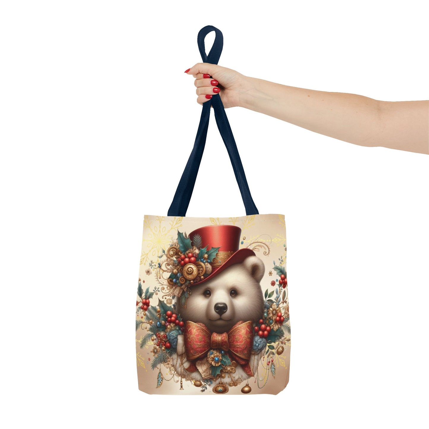 Christmas Bear Tote Bag, Whimsical Holiday Animal Tote, Cute Winter Bear Art Bag, Festive Gift Tote for Women, Seasonal Shopping Bag