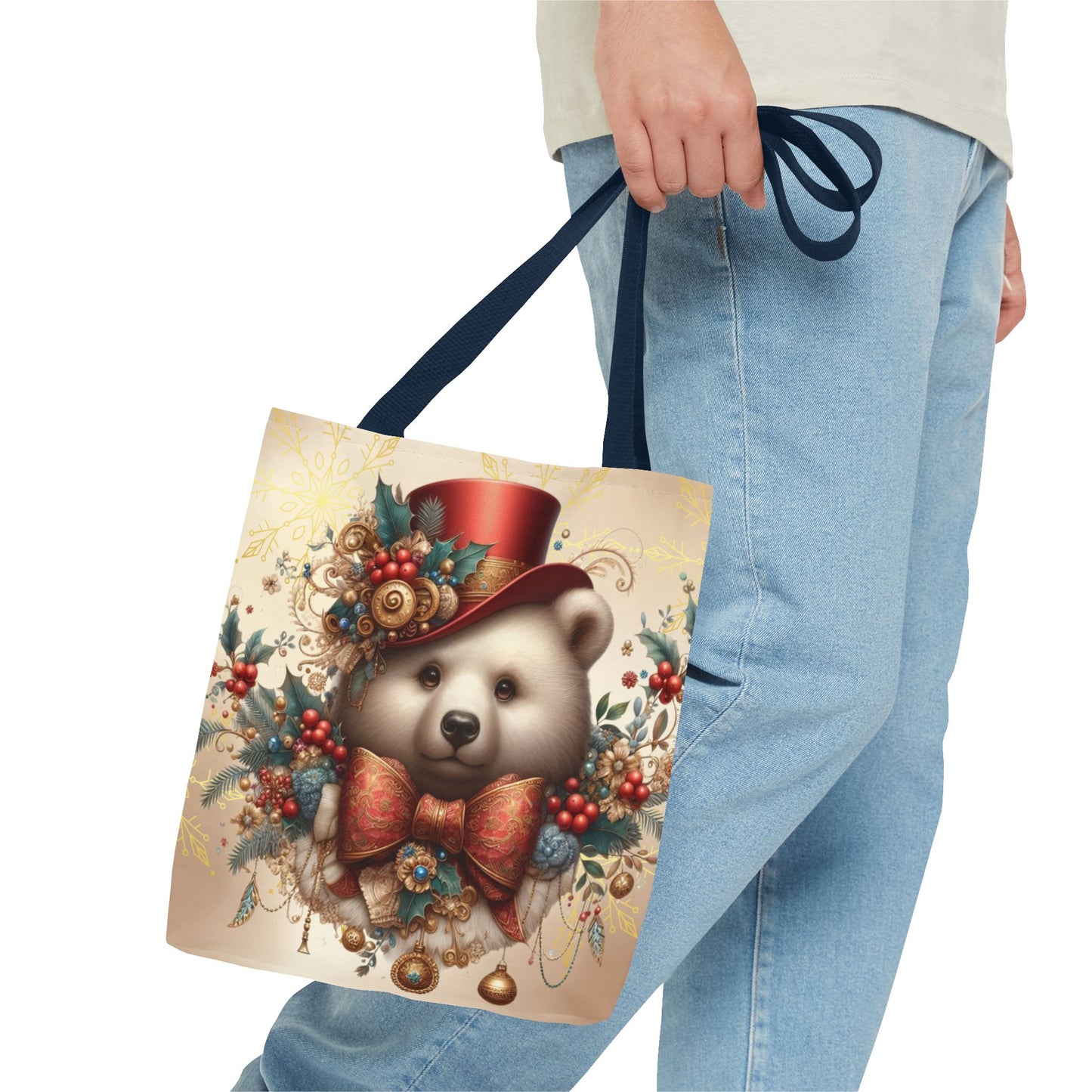 Christmas Bear Tote Bag, Whimsical Holiday Animal Tote, Cute Winter Bear Art Bag, Festive Gift Tote for Women, Seasonal Shopping Bag
