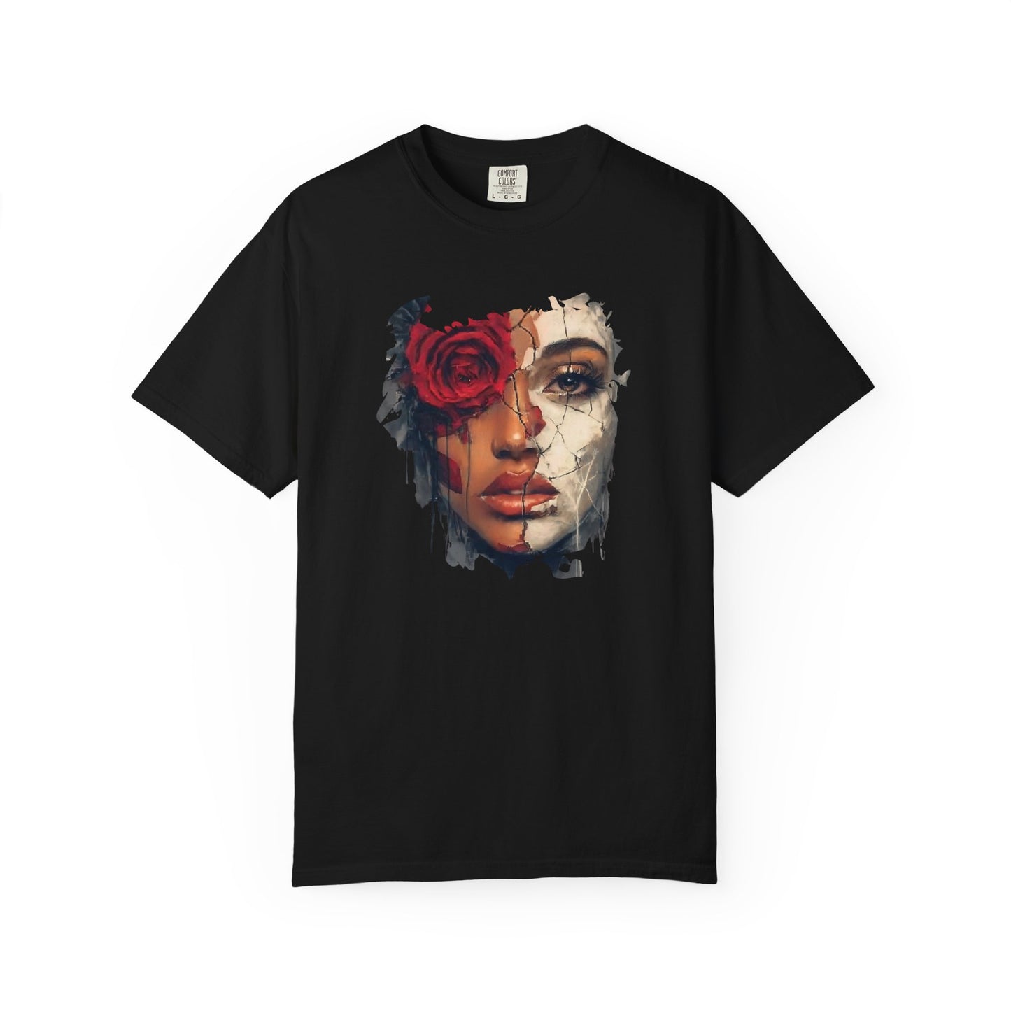 Scarlet Veil T-Shirt | Bold Empowerment Graphic Tee | Feminine Strength & Resilience Art Shirt