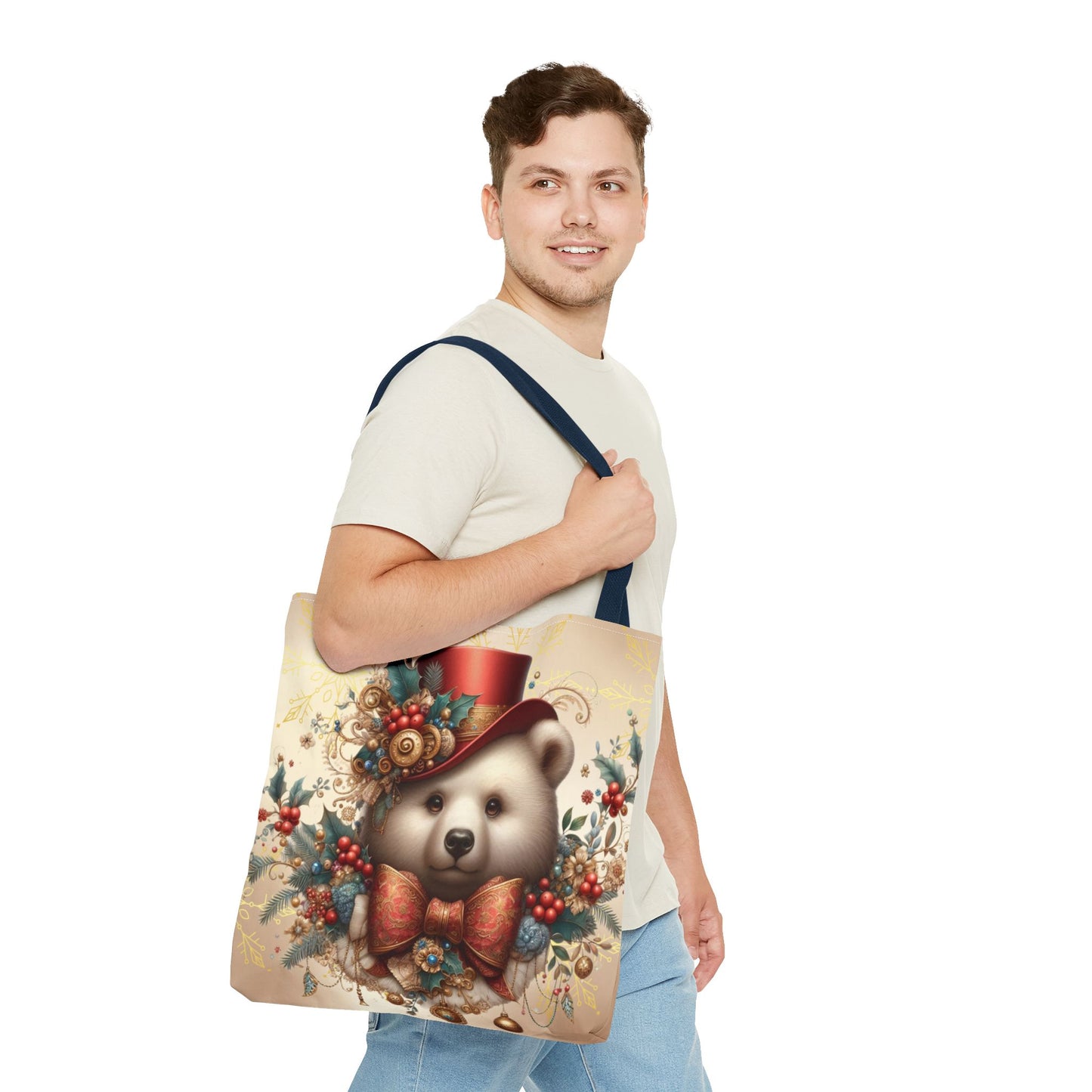 Christmas Bear Tote Bag, Whimsical Holiday Animal Tote, Cute Winter Bear Art Bag, Festive Gift Tote for Women, Seasonal Shopping Bag