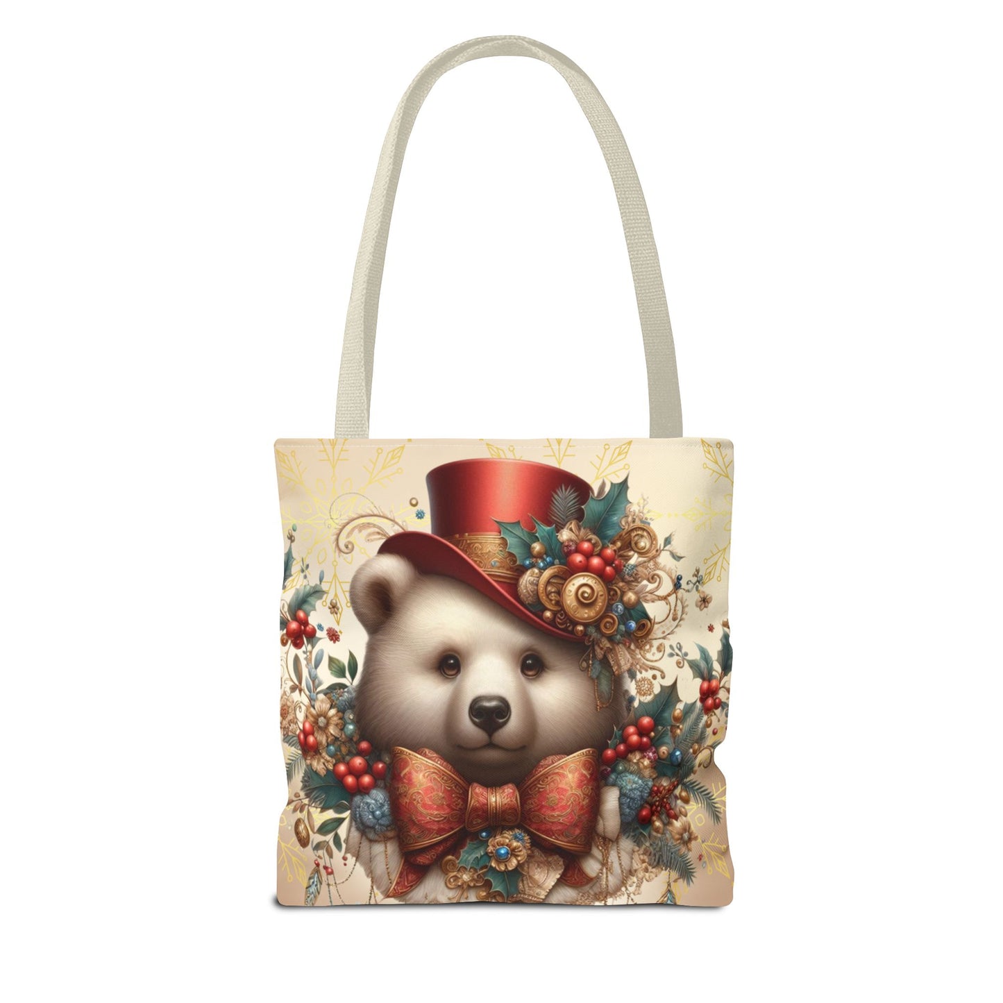 Christmas Bear Tote Bag, Whimsical Holiday Animal Tote, Cute Winter Bear Art Bag, Festive Gift Tote for Women, Seasonal Shopping Bag