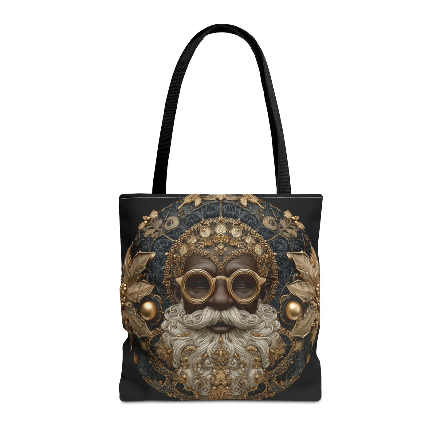 Regal Navy & Gold Black Santa Tote – Luxury Christmas Ornament Design