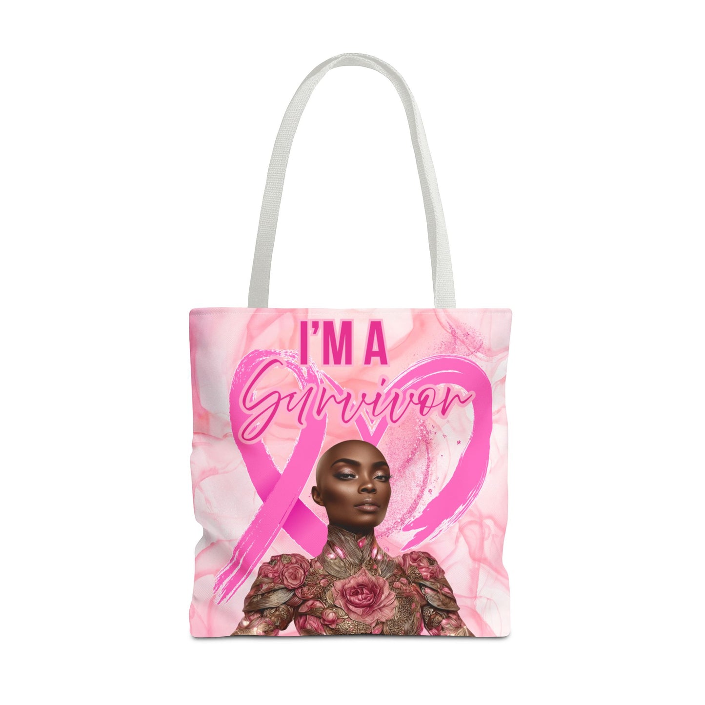 Survivor Tote Bag - 'I'm a Survivor' Pink Ribbon Heart Canvas Tote| Breast Cancer Awareness Tee | Pink Ribbon Shirt for Women | Black Woman Survivor Empowerment Gift | October Awareness Apparel