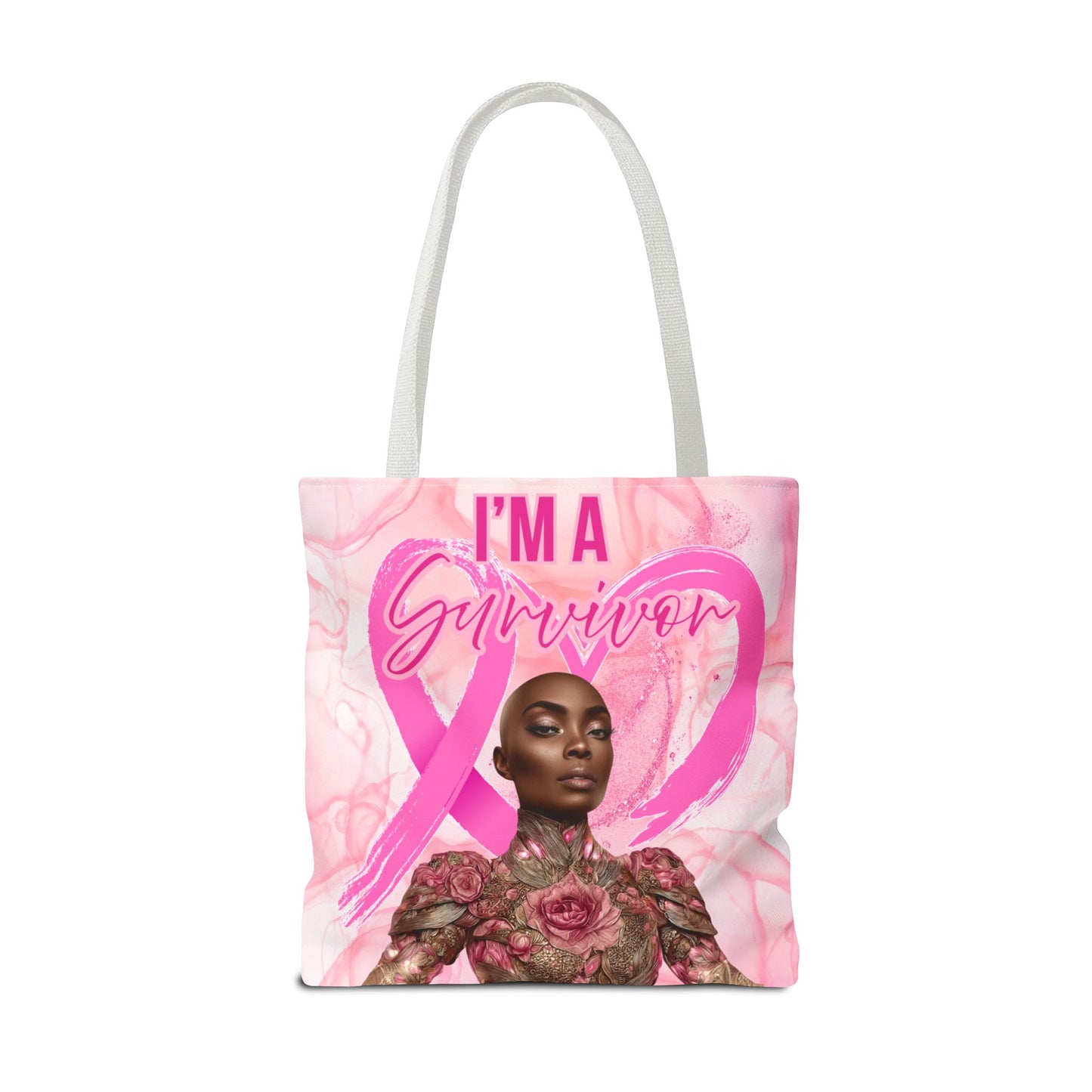 Survivor Tote Bag - 'I'm a Survivor' Pink Ribbon Heart Canvas Tote| Breast Cancer Awareness Tee | Pink Ribbon Shirt for Women | Black Woman Survivor Empowerment Gift | October Awareness Apparel