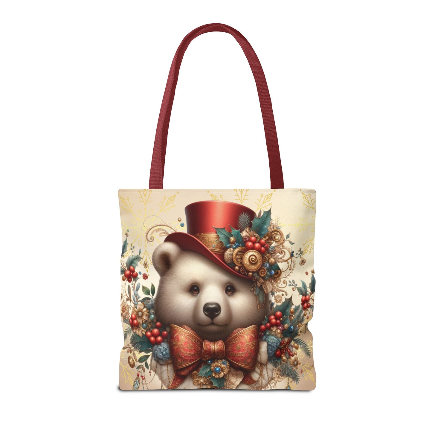 Christmas Bear Tote Bag, Whimsical Holiday Animal Tote, Cute Winter Bear Art Bag, Festive Gift Tote for Women, Seasonal Shopping Bag