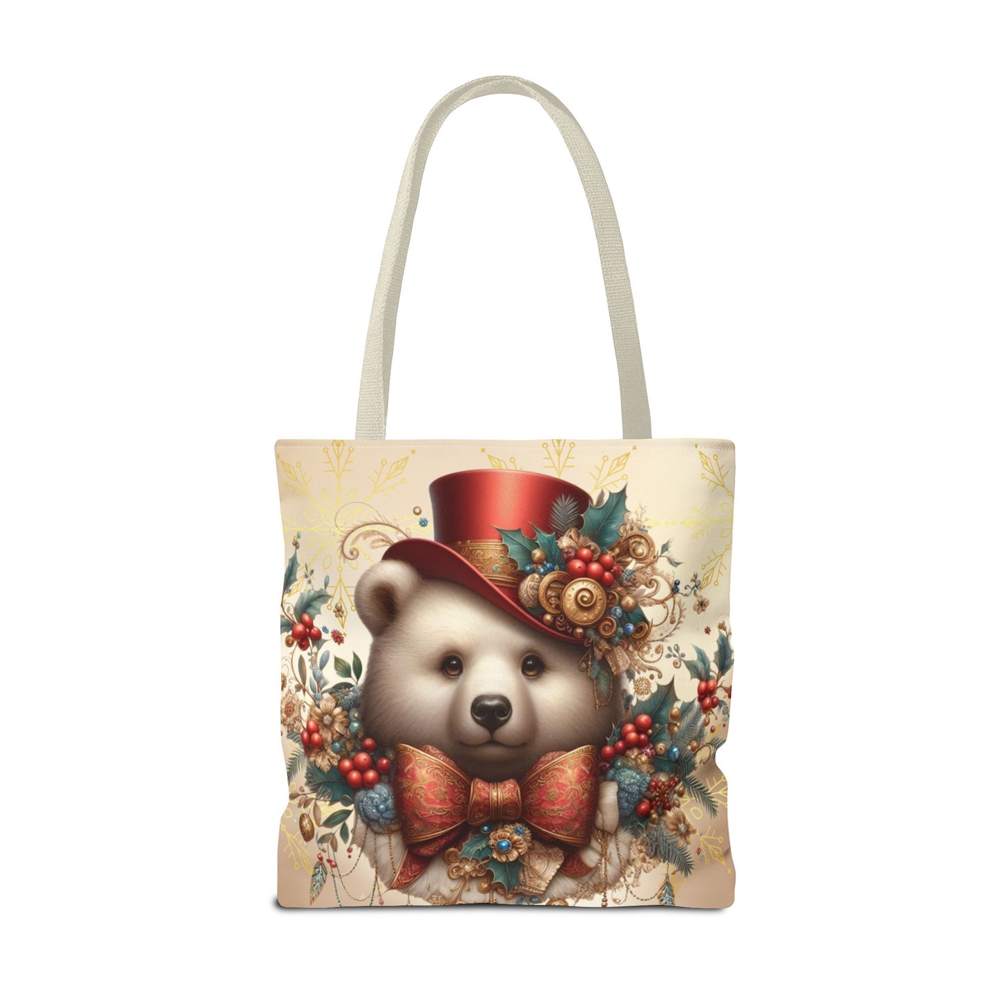 Christmas Bear Tote Bag, Whimsical Holiday Animal Tote, Cute Winter Bear Art Bag, Festive Gift Tote for Women, Seasonal Shopping Bag
