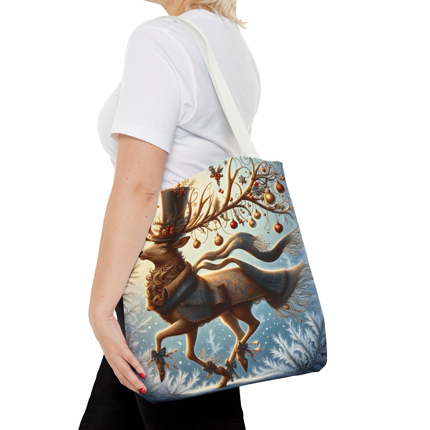 Whimsical Reindeer Christmas Tote Bag, Elegant Holiday Deer Art Tote, Winter Gift Bag, Festive Seasonal Tote for Women