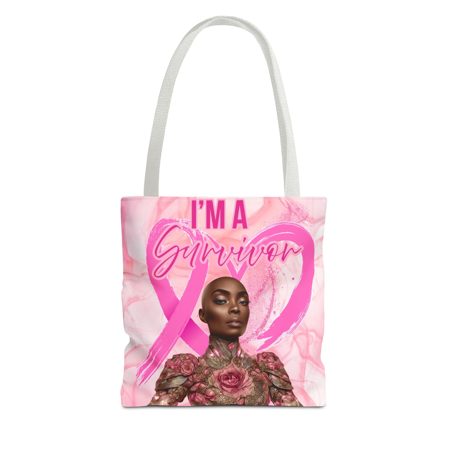 Survivor Tote Bag - 'I'm a Survivor' Pink Ribbon Heart Canvas Tote| Breast Cancer Awareness Tee | Pink Ribbon Shirt for Women | Black Woman Survivor Empowerment Gift | October Awareness Apparel