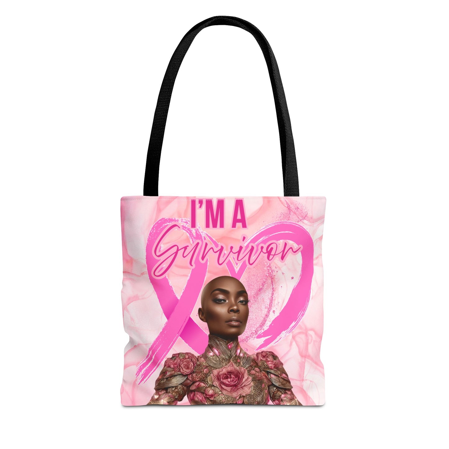 Survivor Tote Bag - 'I'm a Survivor' Pink Ribbon Heart Canvas Tote| Breast Cancer Awareness Tee | Pink Ribbon Shirt for Women | Black Woman Survivor Empowerment Gift | October Awareness Apparel