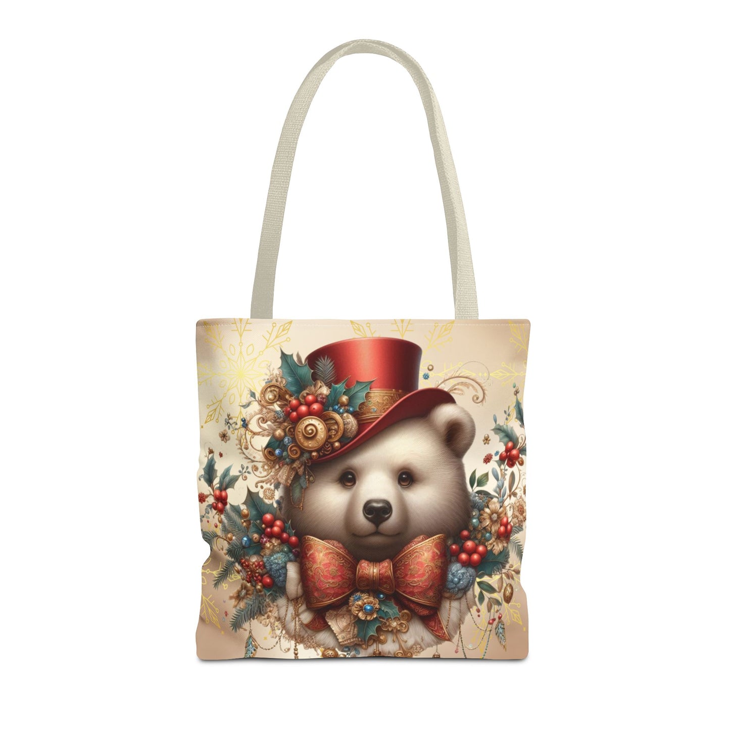Christmas Bear Tote Bag, Whimsical Holiday Animal Tote, Cute Winter Bear Art Bag, Festive Gift Tote for Women, Seasonal Shopping Bag