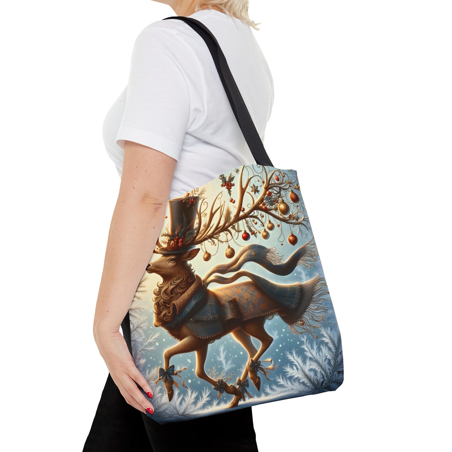 Whimsical Reindeer Christmas Tote Bag, Elegant Holiday Deer Art Tote, Winter Gift Bag, Festive Seasonal Tote for Women