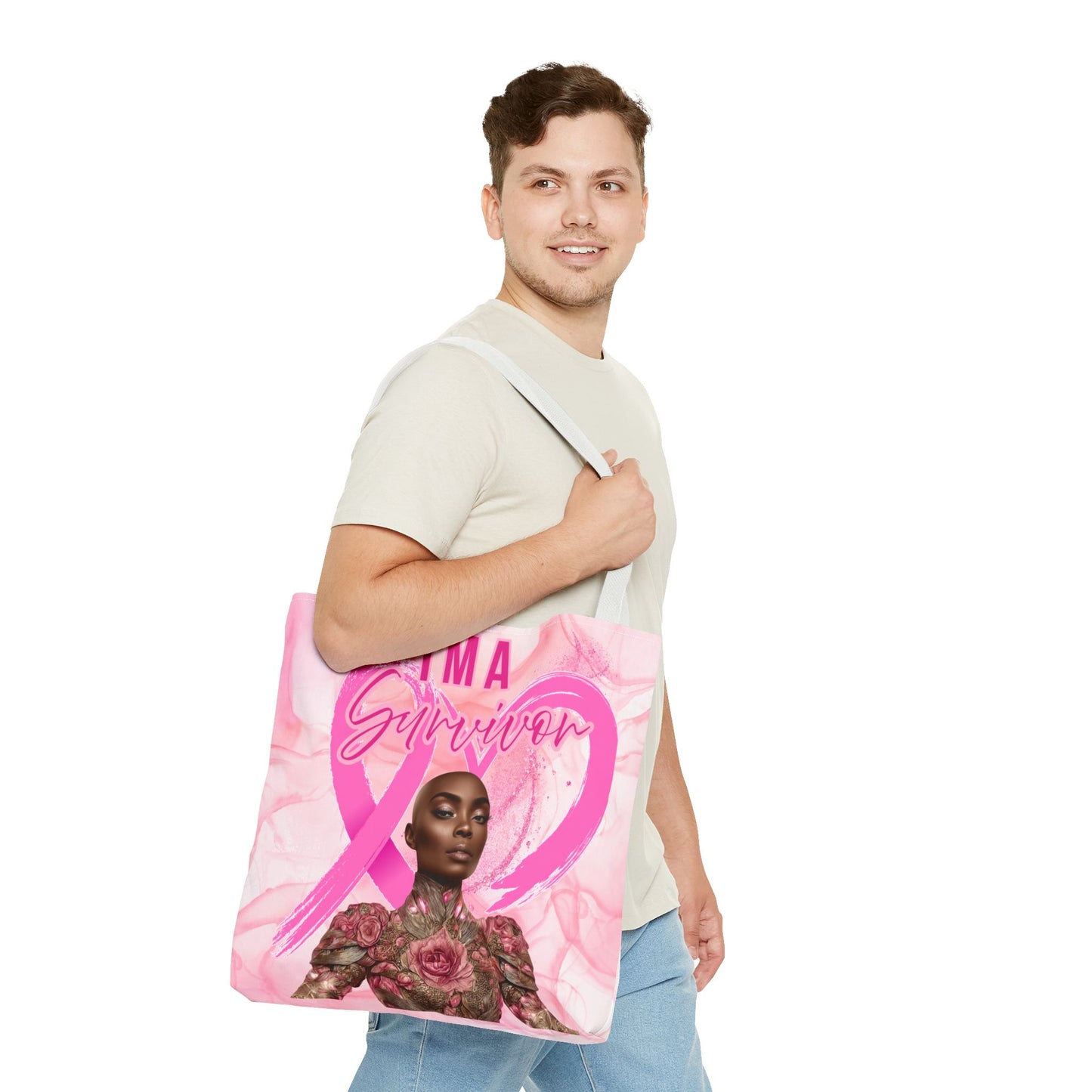 Survivor Tote Bag - 'I'm a Survivor' Pink Ribbon Heart Canvas Tote| Breast Cancer Awareness Tee | Pink Ribbon Shirt for Women | Black Woman Survivor Empowerment Gift | October Awareness Apparel