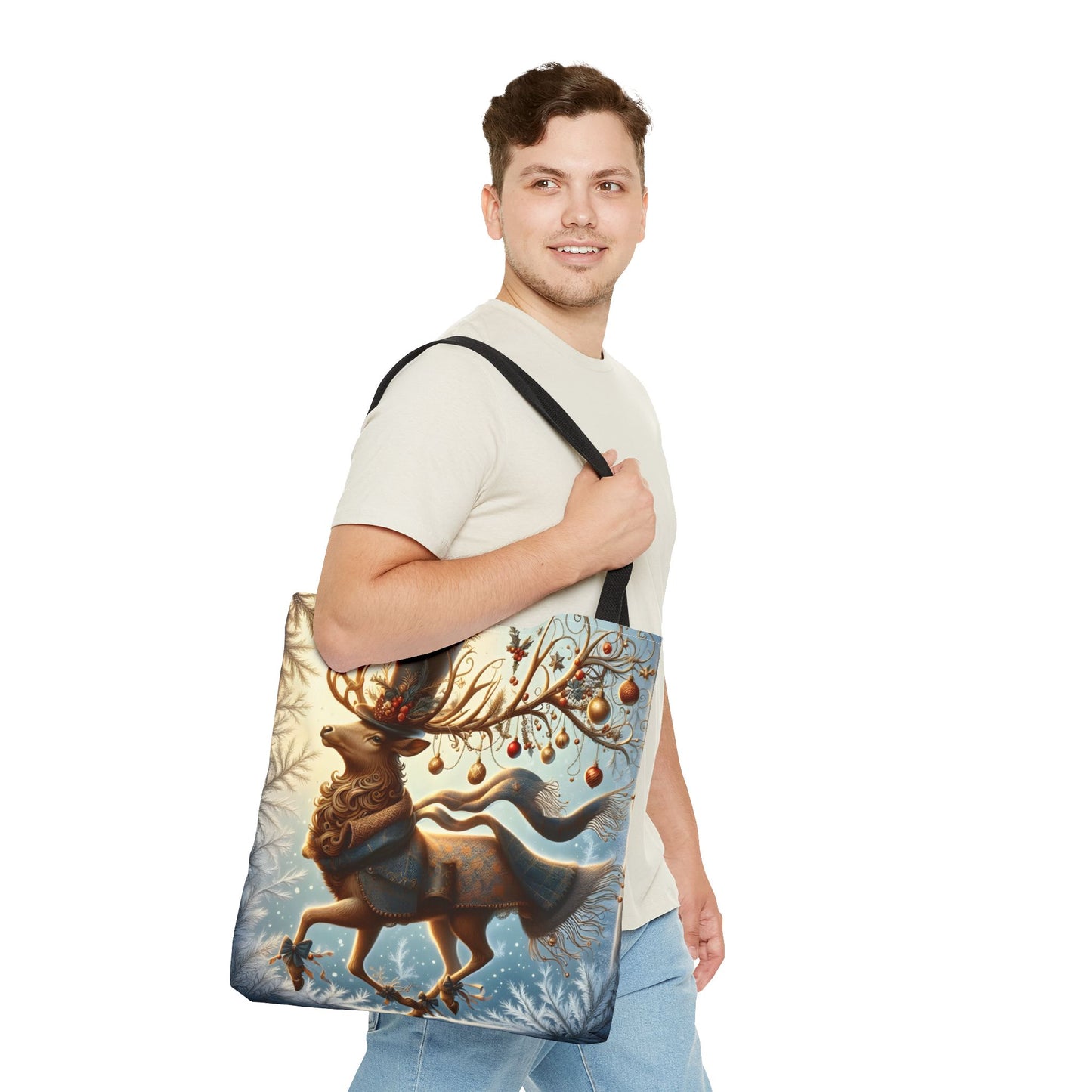 Whimsical Reindeer Christmas Tote Bag, Elegant Holiday Deer Art Tote, Winter Gift Bag, Festive Seasonal Tote for Women