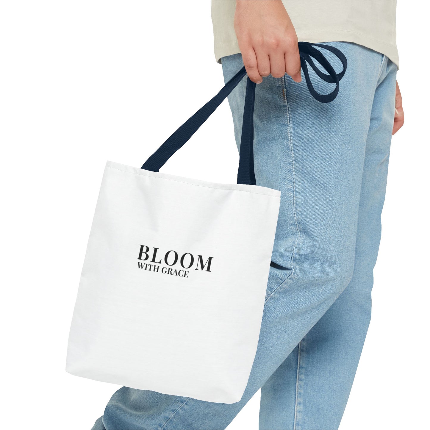Bloom With Grace Minimalist Canvas Tote Bag — Floral Inspirational Quote Tote