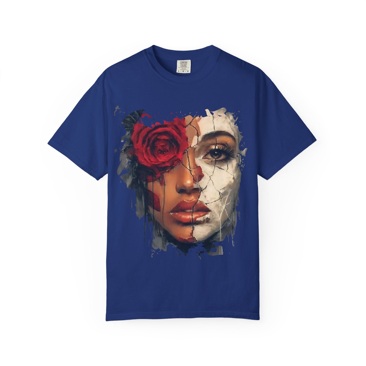 Scarlet Veil Empowerment Tee” or “Cracked Porcelain Resilience Shirt”