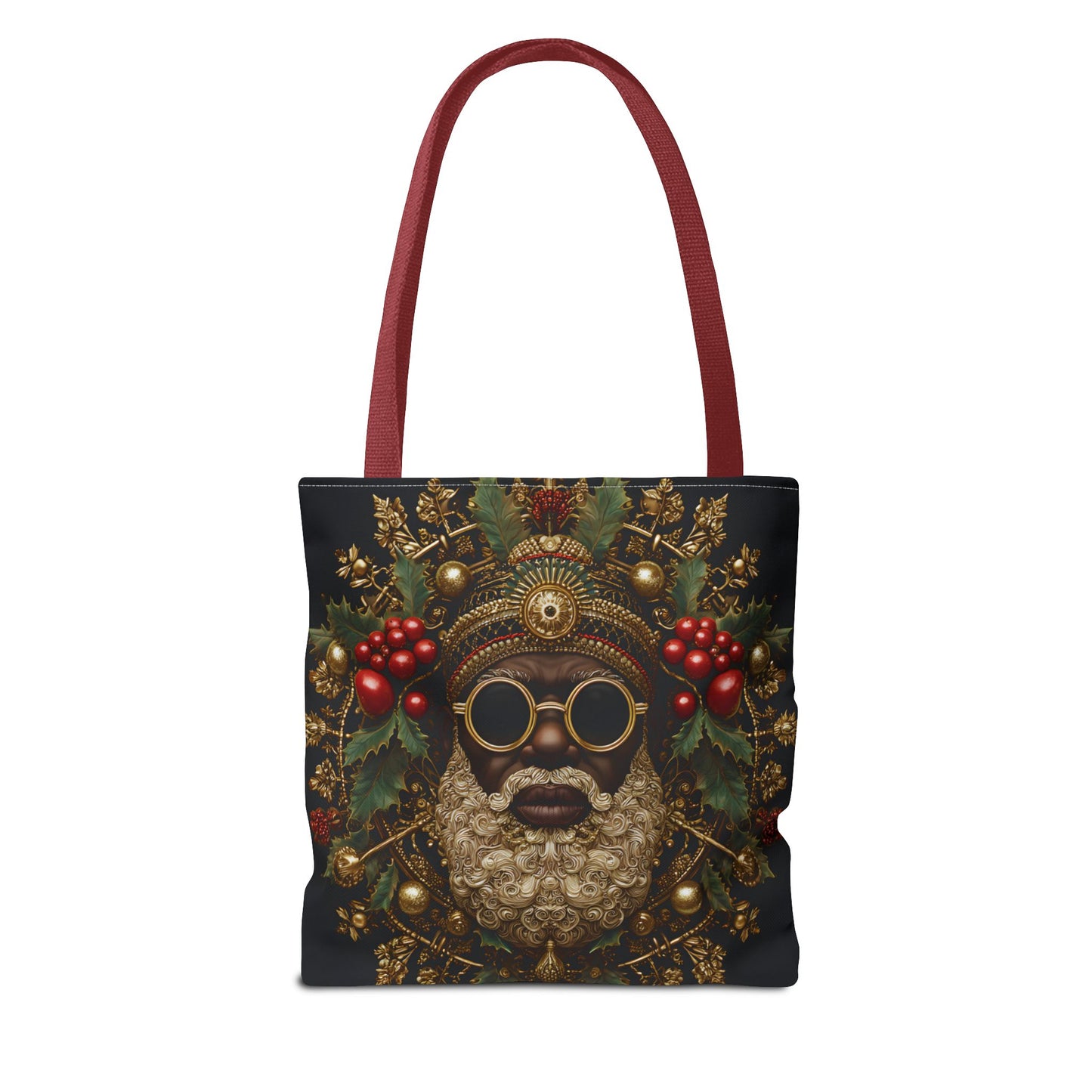 Afrocentric Black Santa Holiday Tote – Festive Christmas Bag with Gold & Holly Details