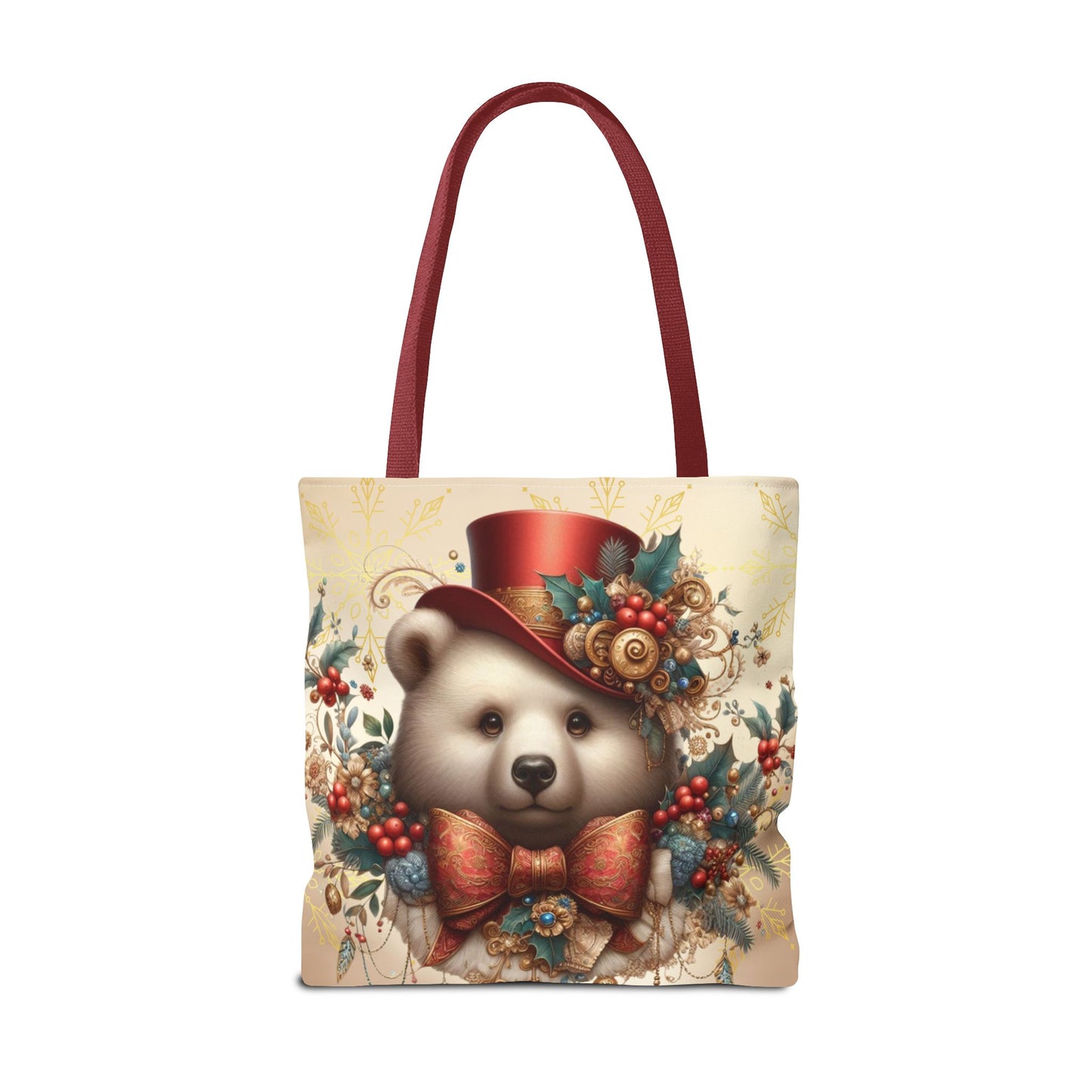 Christmas Bear Tote Bag, Whimsical Holiday Animal Tote, Cute Winter Bear Art Bag, Festive Gift Tote for Women, Seasonal Shopping Bag